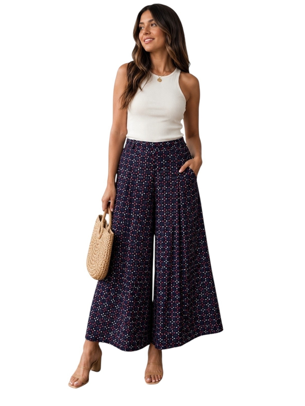 Anthropologie Cartonnier Geometric Pattern Wide Leg Palazzo Pants Size 6 Boho